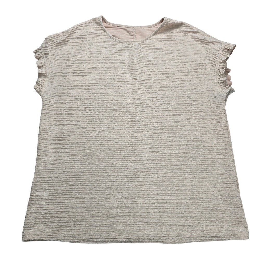 Unbranded Textured Cap Sleeve Top Womens XL Beige Excellent Ruffle Ribbed Knit